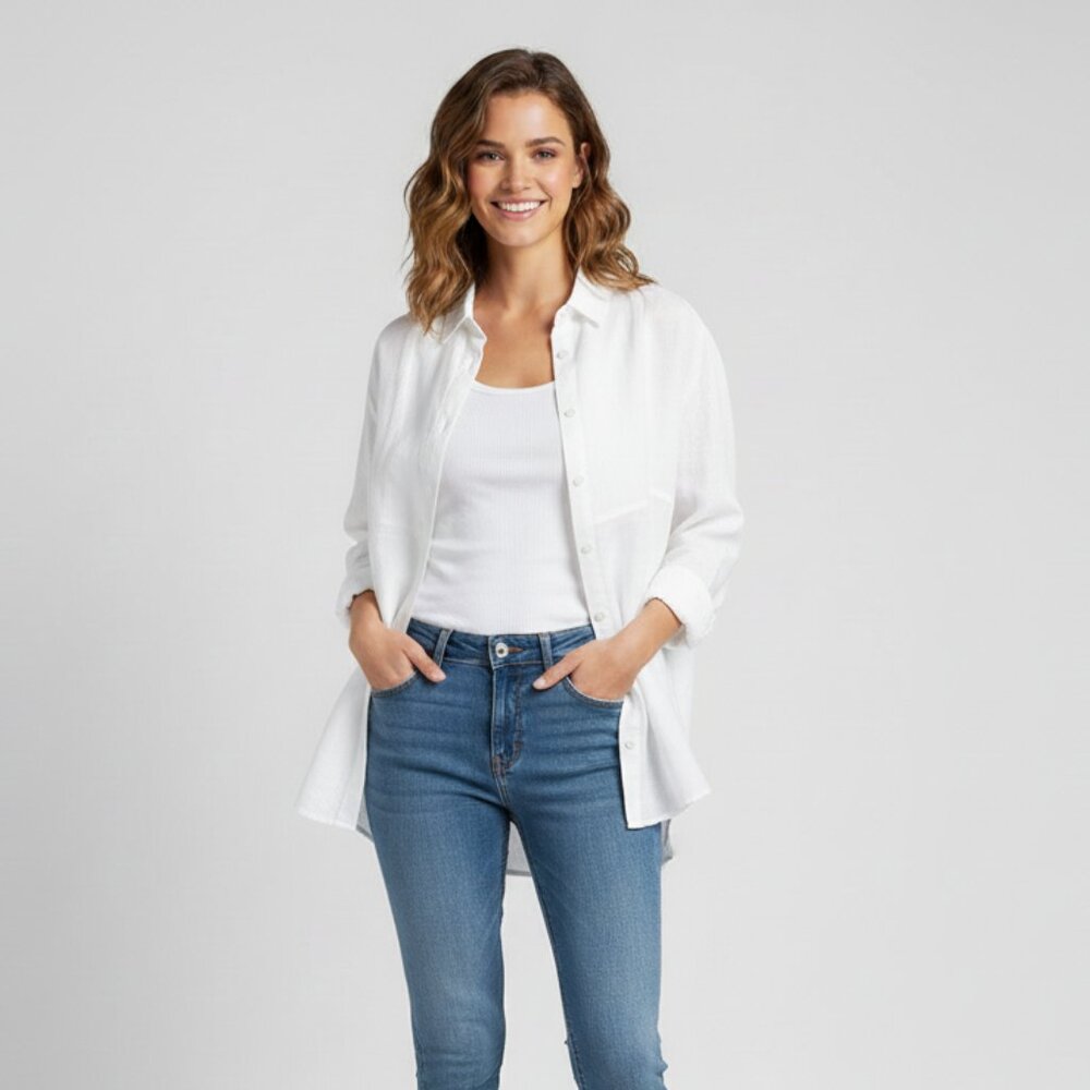 Free People One Teaspoon Button Down Shirt Crinkle Gauze Poplin Cotton White